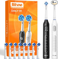 Bitvae Rotating Electric Toothbrush 2 Packs for Adults and Kids 8 Brush Heads 60-Day Battery Life 5 Modes Power Toothbrush with 2-Minute Smart Timer Black &amp White R1