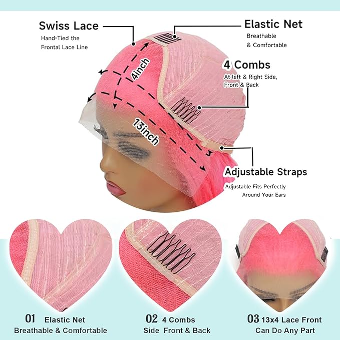 Pink Lace Front Wig Human Hair 200 Density 13x4 Body Wave HD Lace Front Wigs Human Hair Pre Plucked With Baby Hair Pink Color Human Hair Wig For Women 32 Inch