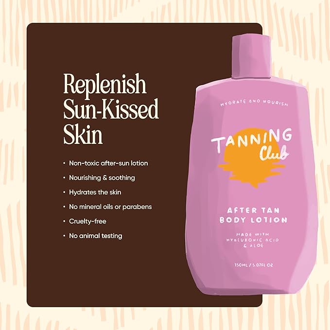 Tanning Club - After Tan Lotion - Hydrating Tan Extender with Hyaluronic Acid Aloe and Shea Butter - Nourishing Body Moisturizer for Sun-Kissed Skin - 150 mL