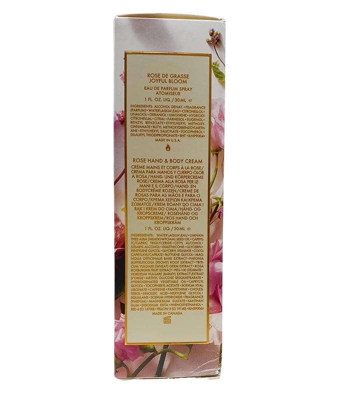 AERIN Rose Collection - Rose De Grasse Joyful Bloom Set - EAU De Parfum (1 fl oz / 30 ml) Hand and body cream (1 fl oz / 30 ml) and Lip conditioner (.34 fl oz / 10 ml).