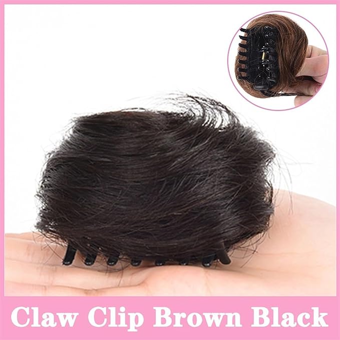 messy bun hair piece Space Buns Hair Pieces Mini Claw Clip in Hair Bun Messy Cat Ears Hair Bun Extension Synthetic Donut Wig Accessory Updo Hairpieces for Women Girls hair buns hair piece(Brown Black