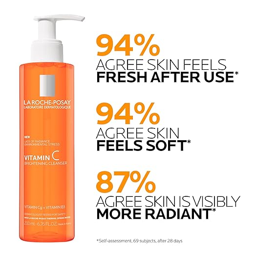 La Roche-Posay Vitamin C Brightening Face Wash Gentle Foaming Facial Cleanser with Vitamin Cg and Vitamin B3 to Brighten and Even Skin Tone Vitamin C Face Wash that Cleanses Dirt &amp Makeup 200ml