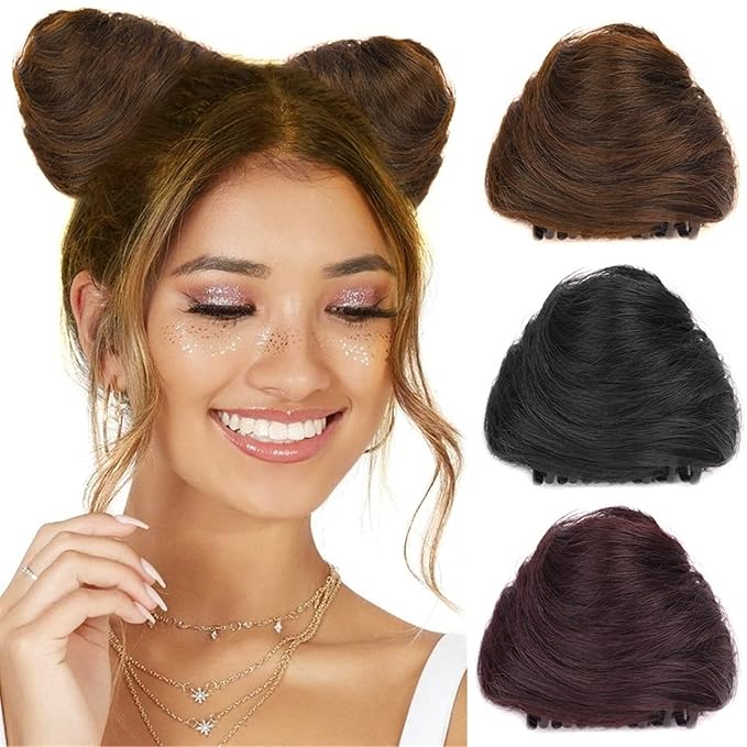 Messy Bun Hair 2 PCS Mini Claw Clip in Messy Hair Bun Extensions Wig Accessory for Women Girls Cat Ears Hair Donut Chignon Synthetic Hair Pieces Bun Extension Real Human Hair Buns (Color : Natural bl