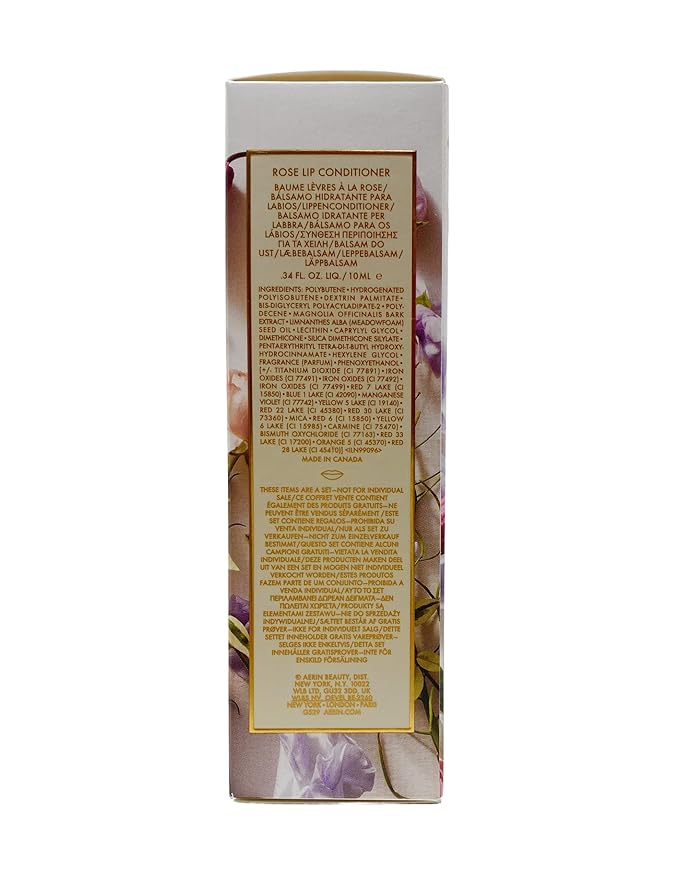 AERIN Rose Collection - Rose De Grasse Joyful Bloom Set - EAU De Parfum (1 fl oz / 30 ml) Hand and body cream (1 fl oz / 30 ml) and Lip conditioner (.34 fl oz / 10 ml).