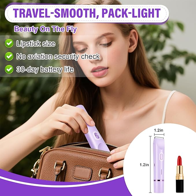 Women's Bikini Trimmer 2-in-1 Electric Shaver for Bikini Line Legs Underarms Face - Waterproof Women's Electric Shaver for Sensitive Skin USB Rechargeable(Purple)