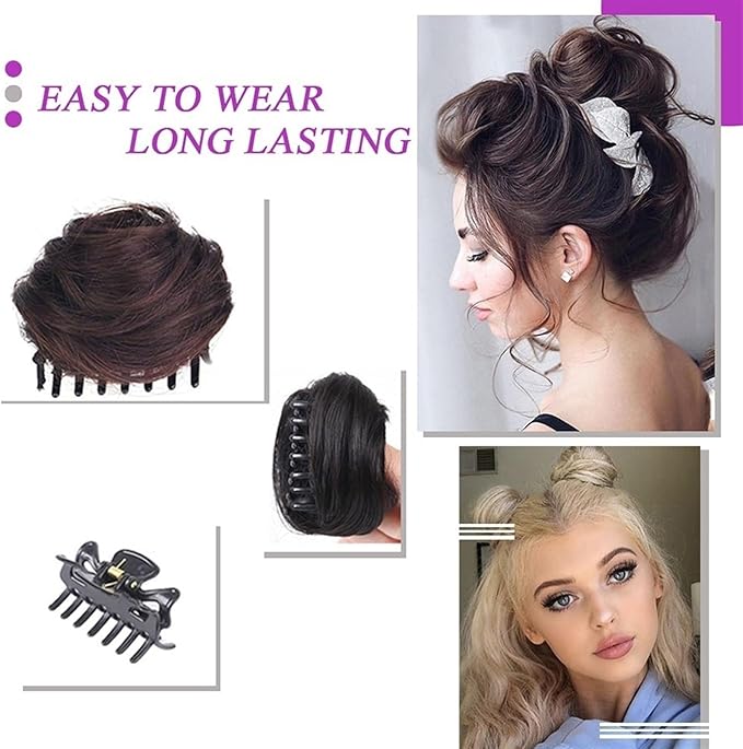 Messy Bun Hair Piece for Women Space Buns Hair Pieces Mini Claw Clip in Hair Bun Messy Cat Ears Hair Bun Extension Synthetic Donut Wig Accessory Updo Hairpieces for Women Girls Fake Hair Accessorie