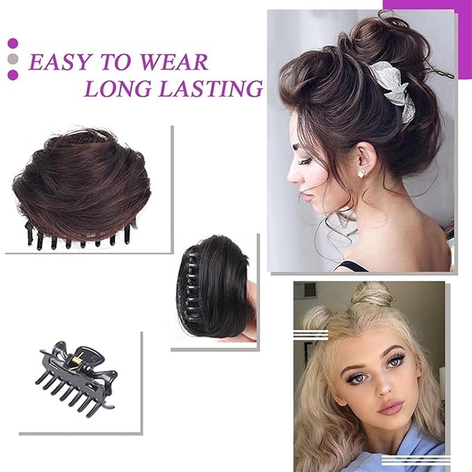 messy bun hair piece Space Buns Hair Pieces Mini Claw Clip in Hair Bun Messy Cat Ears Hair Bun Extension Synthetic Donut Wig Accessory Updo Hairpieces for Women Girls bun hair pieces for women ( Colo