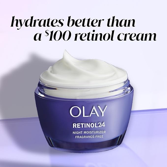 Olay Retinol 24 Face Moisturizer Anti-Aging Night Cream for Women Fragrance-Free Non Greasy - Anti-Wrinkle Smooth Fine Lines Tightening Hydrating Skin Care - Peptides Glycerin 1.7 Oz
