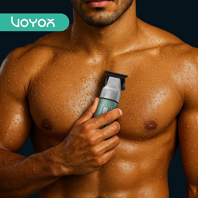 VOYOR Body Hair Trimmer for MenElectric RazorVersatile Groin &amp Body TrimmerWaterproof and Cordless ShaverManscaper for MenUSB-C Charging GroomerCeramic Blade Razor Male Grooming HT310 (Green
