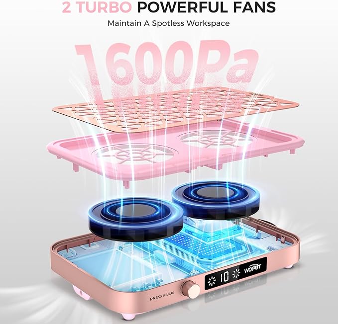 Nail Dust Collector 1600PA Professional Nail Vacuum Dust Collector Fan with Filter Papers (30 Pcs) for Acrylic Nail Polishing &amp Manicure at Nail Salon &amp Home - Pink