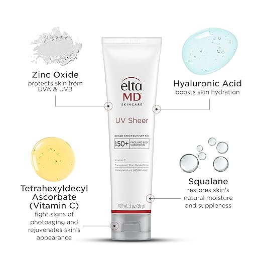 EltaMD UV Sheer Face Sunscreen SPF 50+ No White Cast Sunscreen for Face and Body Zinc Oxide Sunscreen Formula
