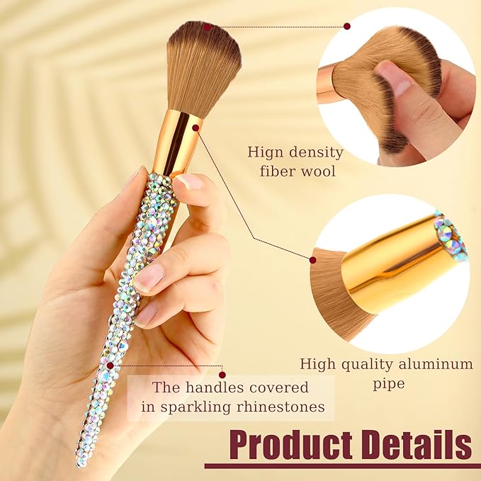 Rtteri 13 Pcs Rhinestone Silver Makeup Brushes Set Bling Crystal Professional Face Cosmetics Blending Liquid Foundation Powder Concealer Eye Shadows Make up Beauty Tool Glitter with Holder