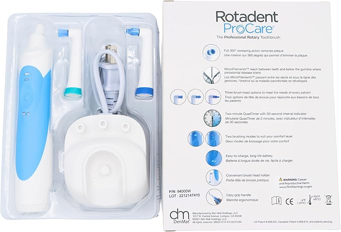ROTADENT PROCARE Professional Rotary Toothbrush with Dock Charger 2 Brush Heads Included and 1 Year Warranty