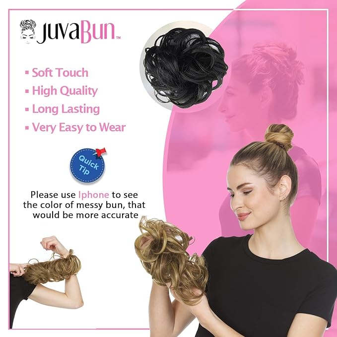 Juvabun Messy Bun Hair Piece Black ? Natural Soft Synthetic Updo Messy Bun Scrunchie Secure &amp Comfortable - Messy bun hair pieces for women