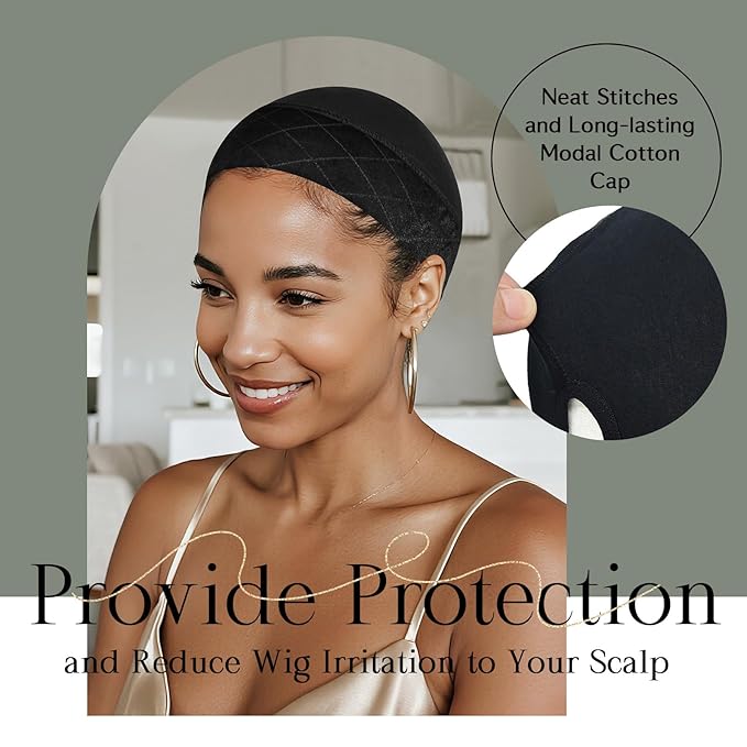 Wig Caps with Grip Band to Hold Wig in Place Soft Wig Caps for Women Non Slip Black 2 PCS