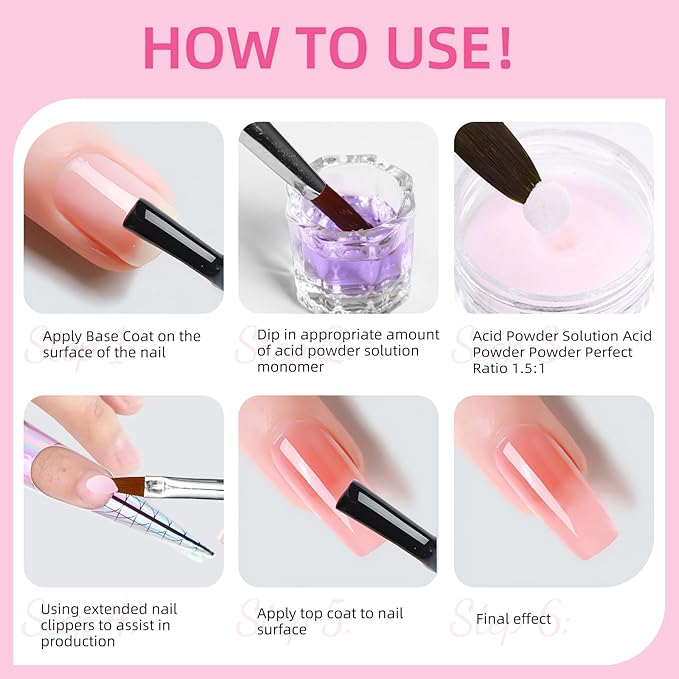 Major Dijit Acrylic Nail Kit with Drill - Complete Starter Set for Beginners White Pink Clear Acrylic Powder 6 Gel Polish Colors UV LED Light Nail Decorations &amp Salon Tools | Home Manicure Gift