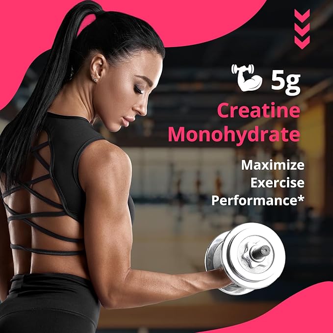 Pre Workout Creatine for Women | 5g Creatine Monohydrate + 4g Collagen Peptides Complex Creatine Powder | Sugar-Free Gluten-Free Non-GMO Easily Soluble | Raspberry 30 Servings