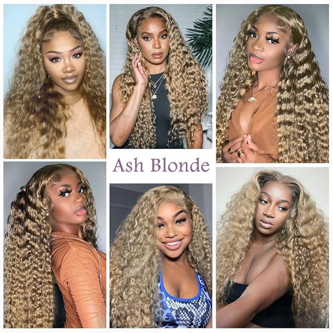 Ash Blonde Bundles #22 Deep Wave Bundle Blonde Human Hair Bundles 22 24 26 inch #22 Wet and Wavy Bundle 150g