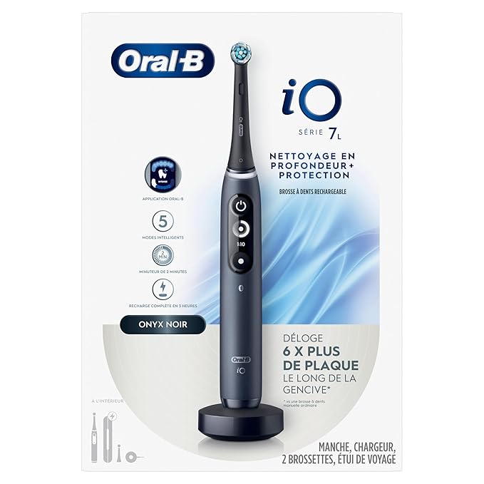 Oral-B iO Deep Clean + Protect Rechargeable Electric Toothbrush Black with a iO Series 7 Toothbrush 2 Replacement Brush Heads and a Charging Travel Case