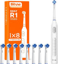Bitvae R1 Rotating Electric Toothbrush for Adults and Kids with 60-Day Battery Life 8 Brush Heads Rechargeable Power Toothbrush 5 Modes Brushing Timer White