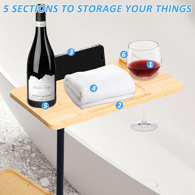 3 Layer Bath Tub Tray Table Liftable Freestanding Bamboo Bath Tray Caddy for Tub Against Wall Shelf Bathroom Organizer Shelf for Luxury Spa