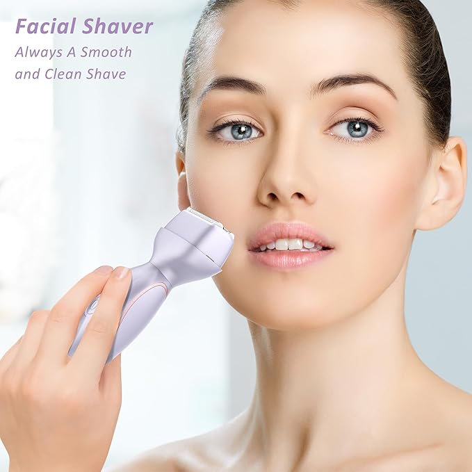 Electric Razors for Women Face Full Body 2-in-1 Bikini Trimmer and Shavers for Womens Legs Arms Underarm Pubic Hair Comfort Smooth Lady Body Trimmers IPX7 Waterproof Wet and Dry USB-C Rechargeable