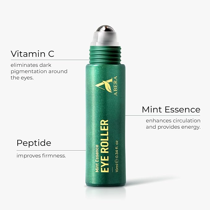 Abera Eye Roller &amp Essence for Men ? Day &amp Night Treatment for Puffy Eyes &amp Dark Circles ? Under Eye Bags Treatment with Cooling Mint Roller + Anti-Aging Serum