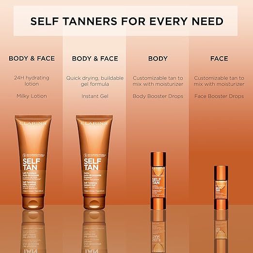 Clarins Self Tanning Face Booster | Self Tanning Drops For Face To Mix With Moisturizer | Natural Long-Lasting Streak-No Buildable Tan | Hydrates | Non-Staining | 99% Natural Ingredients | 0.5 Oz