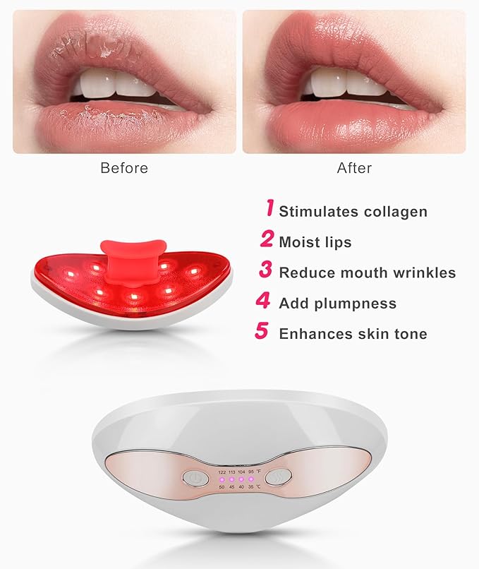Red Light Device FERNIDA 2 in 1 Lip and Eye Care Tool with Heated for Anti-Aging Smooth Lip Wrinkles Lip Plumper and Reduce Dark Circles 4 Levels Heating Temps White