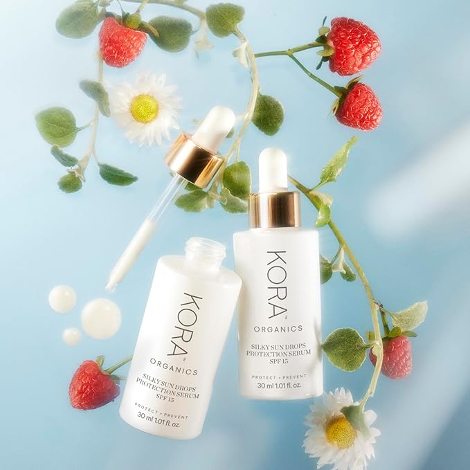 KORA Organics Silky Sun Drops Mineral Sunscreen Serum SPF 30 with Reef-Safe Non-Nano Zinc Oxide UVA/UVB Protection Certified Organic Cruelty Free 1.01 oz