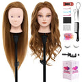 28 Mannequin Head with 80% Human Hair - Cosmetology Makeup Manikin Doll Head for Hair Styling Hairdressing Training Practice Braiding Head with Table Clamp Styling Set Suitable for Hair Extensions