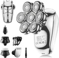 SHPAVVER Head Shavers for Bald Men: 5-in-1 Electric Razor - IPX7 Waterproof Shaving Grooming Kit for Balder - Turbo Speed &amp Precision Blades (White Silver)