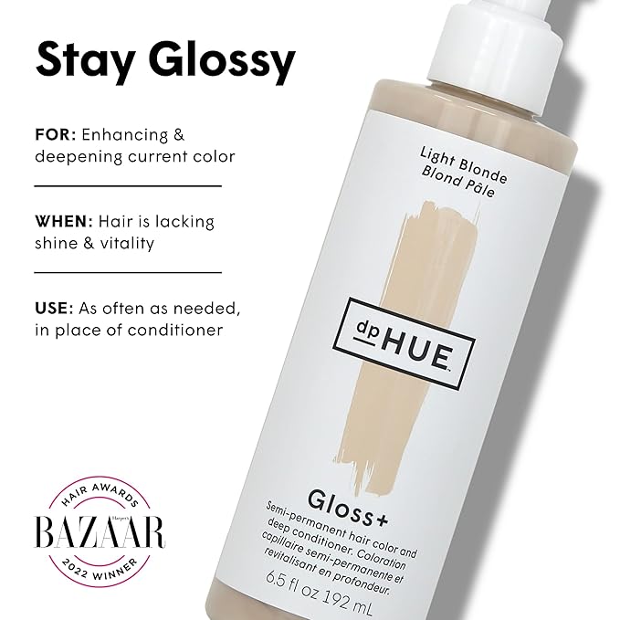 dpHUE Gloss+ Light Blonde - 6.5 oz (8-12 Applications) - Semi-Permanent Hair Color &amp Conditioner - Lasts Up to Eight Washes - Paraben SLS &amp SLES Sulfate Free - Vegan Leaping Bunny Certified