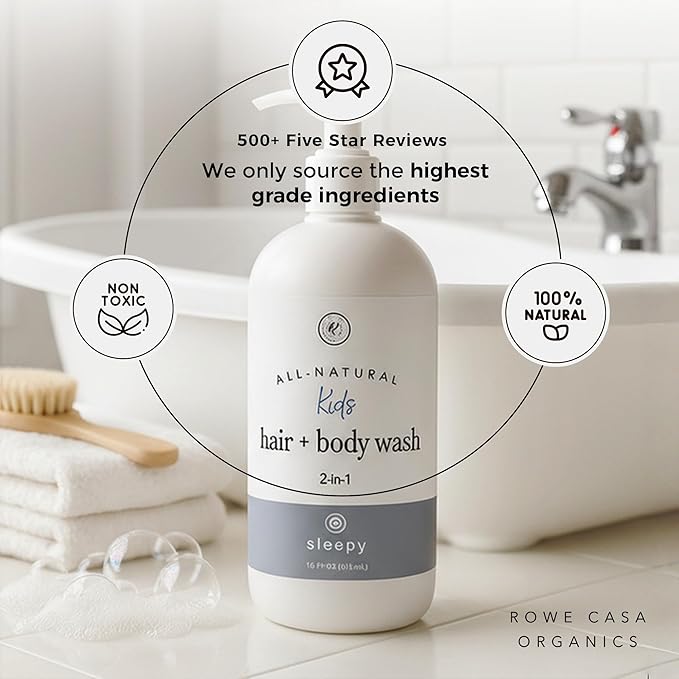 Rowe Casa Organics 2-in-1 Kids Hair &amp Body Wash with Therapeutic Essential Oils ? Fruity Kids Shampoo &amp Body Wash with Sweet Bright &amp Uplifting Scent ? 16 Fl. Oz