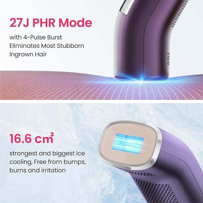 IPL Laser Hair Removal for Women and Men 2 Lights 2??16.6 cm² Sapphire Ice Cooling for Sensitive Skin 4-Pulse Mode for Ingrown Hair Bikini Face Body Permanent Epilator Home Hair Removal Device