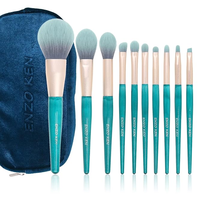 Blue Makeup Brushes Set with Case by ENZO KEN Vegan Makeup Brush Set Professional Cosmetic Brushes Makeup Set Make up Brushes Vegan Make up Brushes Set Professional Wooden Makeup Brush Set Vegan