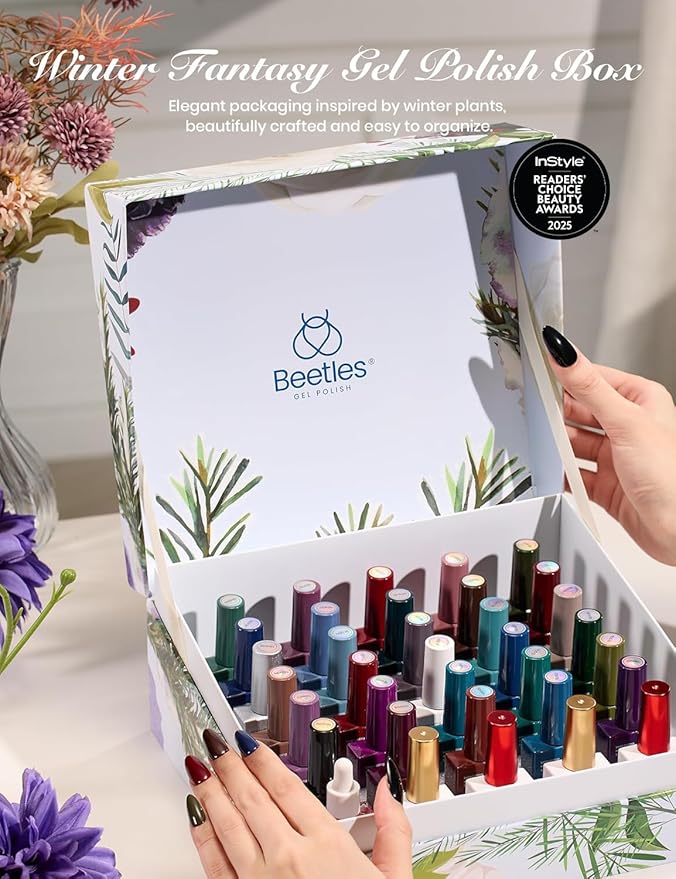 Beetles Winter Gel Polish Set - Winter Fantasy Collection 35PCS HEMA-Free 10ml Soak Off UV LED Gel Nail Kit Berry Red Caramel Colors with Base Top Coat &amp Cuticle Oil Christmas Gift