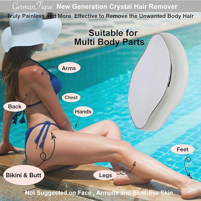Crystal Hair EraserNatural Crystal Hair RemoverReusable Painless Nano Glass Hair Removal Device Without ShaverGentle Crystal Epilator and Exfoliator for Soft Silky Skin(Silver)