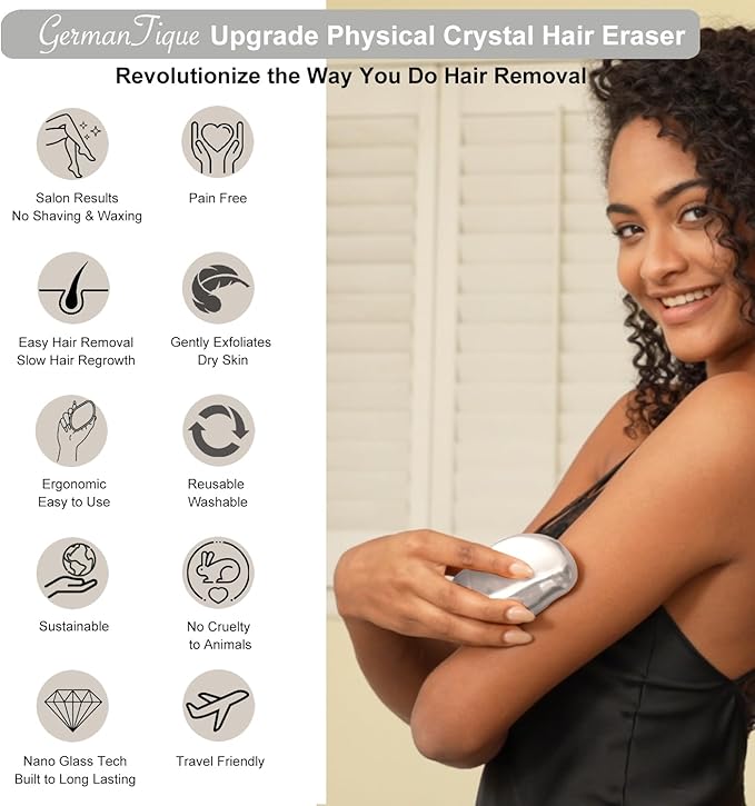 Crystal Hair EraserNatural Crystal Hair RemoverReusable Painless Nano Glass Hair Removal Device Without ShaverGentle Crystal Epilator and Exfoliator for Soft Silky Skin(Silver)