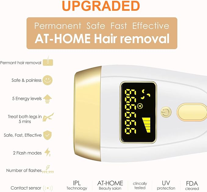 IPL Laser Hair Removal Device for Women &amp Men - at-Home Painless Ultra-Fast Flash Hair Remover 86% Hair Reduction in 4 Weeks High Energy &amp 5 Modes 8 Mins Full Body &amp Bikini Line &amp M