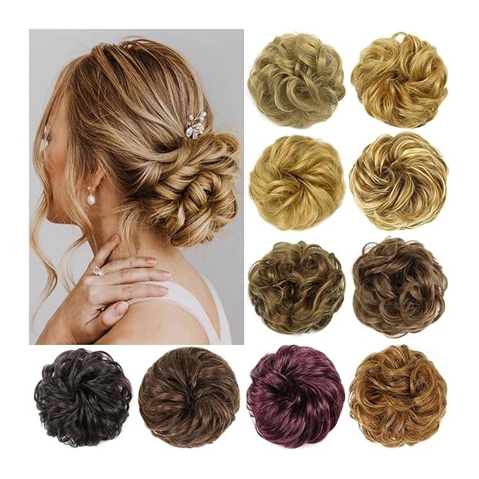 Hair Accessories 1 Pack Messy Bun Hair Pieces Wavy Curly Hair Ties Rubber Band Synthetic Bun Ponytail Braid Extensions Women Bun Wigs Hair Pieces For Women(2-33)