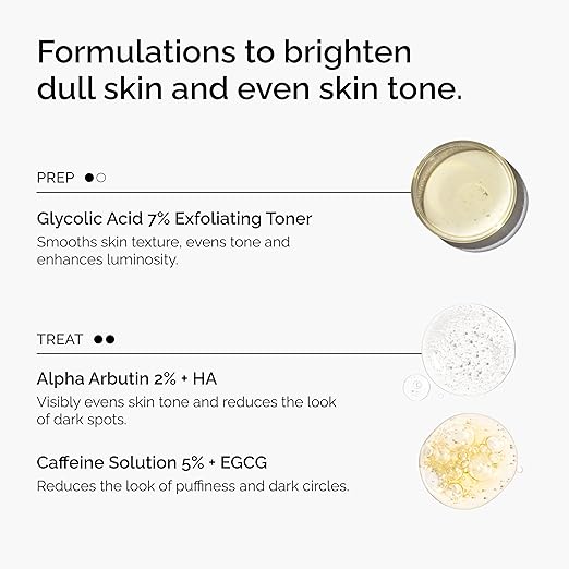 The Ordinary The Bright Set 3-Step Regimen for Radiant Even Skin Tone with Glycolic Acid 7% Exfoliating Toner Alpha Arbutin 2% + HA and Caffeine Solution 5% + EGCG | Skin Care Set
