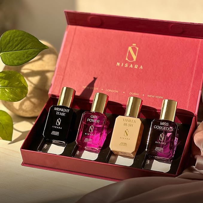 Nisara Long Lasting Woman Perfume Gift Set 4x15ml (60ml) | Travel &amp Pocket friendly perfume kit for all moods &amp occasions | Ideal gift for Women