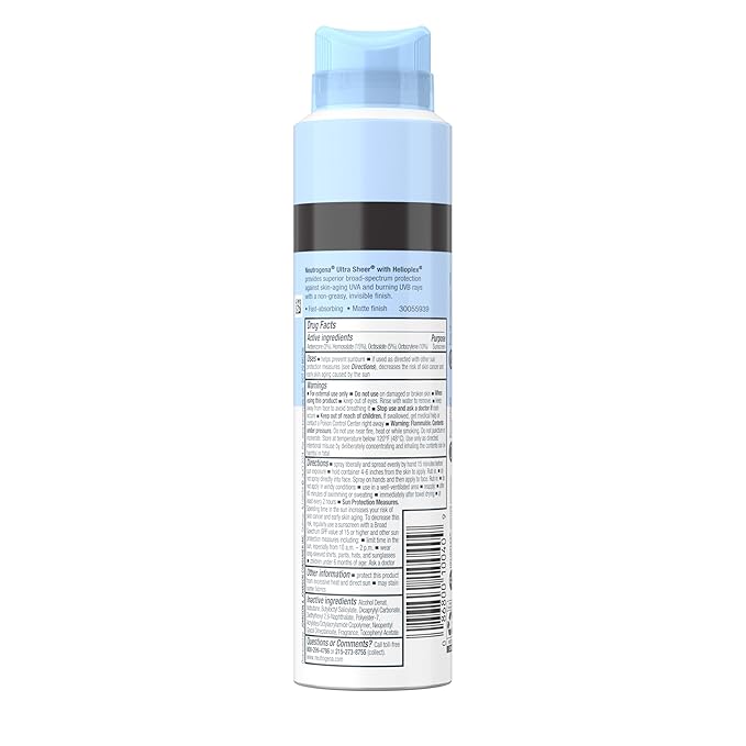 Neutrogena Ultra Sheer Body Mist Sunscreen Spray Broad Spectrum SPF 70 Lightweight Spray Sunscreen Non-Greasy &amp Water Resistant Oil-Free &amp Non-Comedogenic UVA/UVB 5 oz Pack of 3