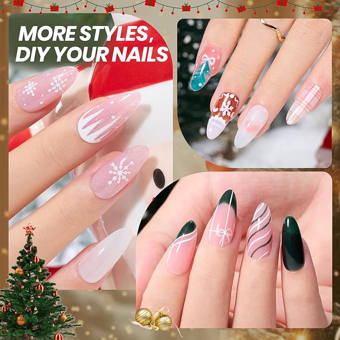 Beetles Frostglaze Veil Jelly Gel Nail Polish Set 53PCS 36 Colors Christmas Gel Nail Kit Nude Pink Milky White Red Black Blue Green Silver Cat Eye Base Glitter Glossy Matte Top Coat Gift for Women