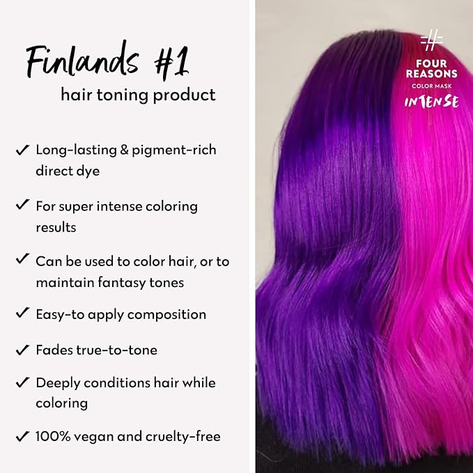 Four Reasons Color Mask INTENSE- Violet ? (27 Colors) Intensive Toning Treatment - Color Depositing Conditioner ? Semi Permanent Hair Dye for Lightened and Colored Hair? 100% Vegan 6.76 fl oz