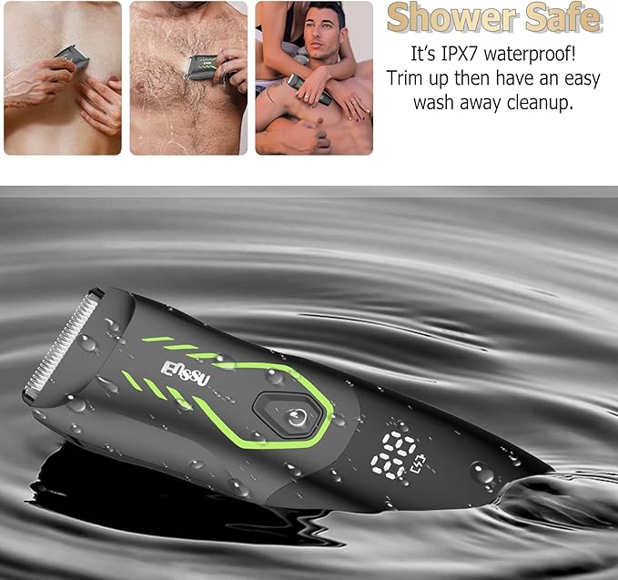 Manscape Body Hair Trimmer for Men Pubic Groin Hair Trimmer for Men with Safe Blade Cordless Ball Shaver w/Light Charging Dock Waterproof Body Groomer Man LED Display 1H ChargeGreen