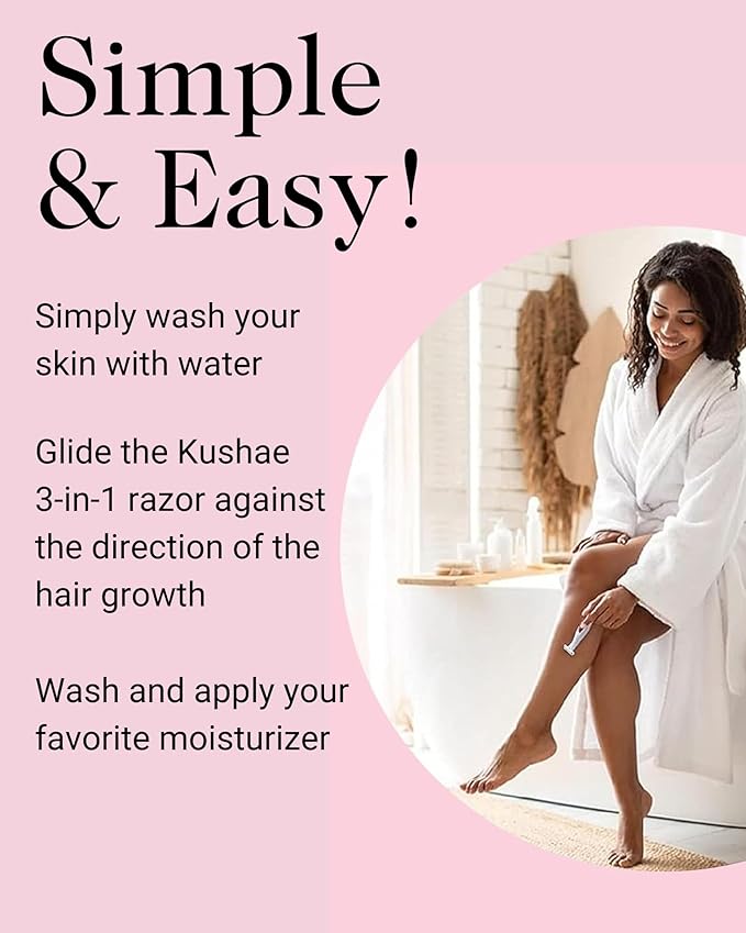 Kushae 3-in-1 Razor Kit for Women - Female Shaving Razor - Eyebrow Trimming Tool - Waterproof Cleansing Device - Rechargeable Hair Removal Trimmer for Legs Bikini Underarms Face &amp Hands