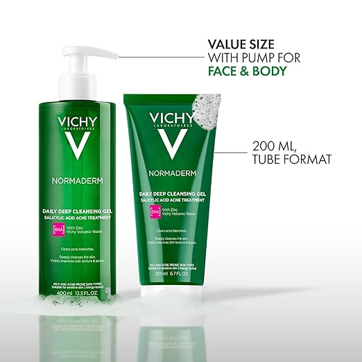 VICHY Normaderm Daily Acne Face Wash Salicylic Acid Face Cleanser for Oily &amp Acne Prone Skin Acne Cleanser that Clears Clogged Pores and Blackhead