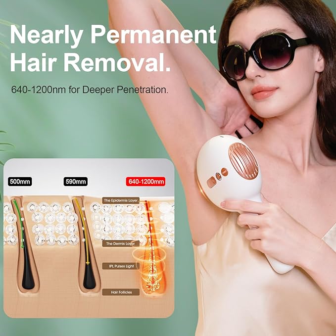 Sapphire Ice Cooling Hair Remove Device Ice-cooling Device Hair Removal for Nearly Painless Auto Flashing for Fast Full Body Hair Removal White
